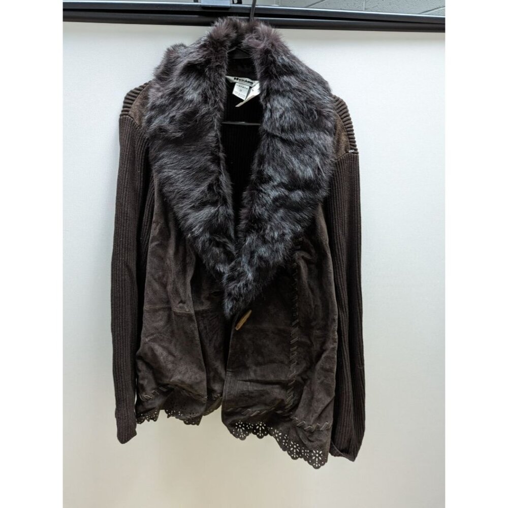 Nygard Collection Black/Brown Leather Front Sweater Cardigan